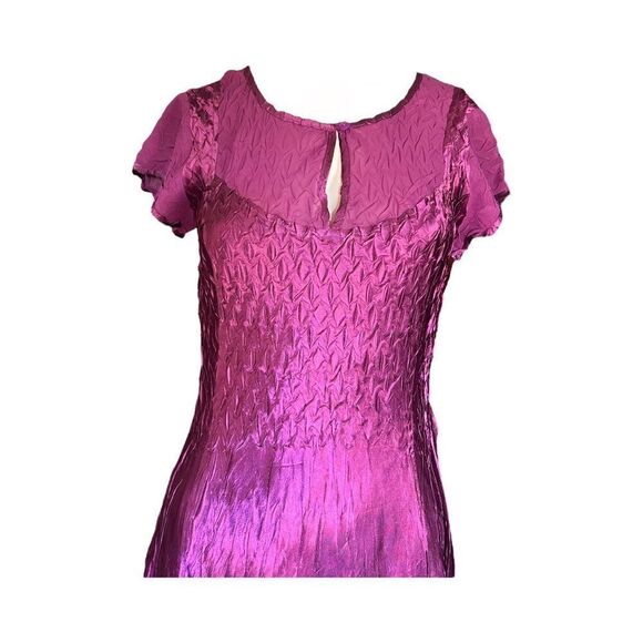 S.L. Fashions Taffeta Dress A Line Midi Sheer Lace Scoop Neck Purple S - Picture 4 of 8